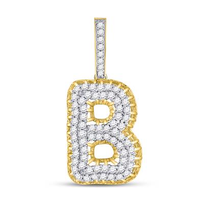 10K YELLOW GOLD ROUND DIAMOND B LETTER CHARM PENDANT 1-3/8 CTTW
