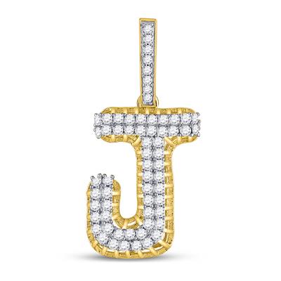 10K YELLOW GOLD ROUND DIAMOND J LETTER CHARM PENDANT 1-1/4 CTTW