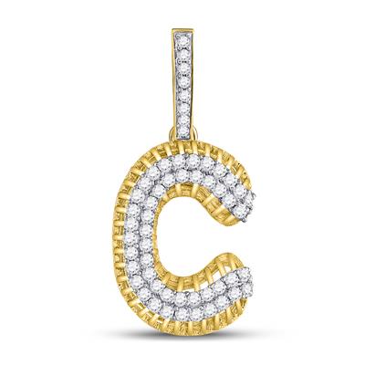 10K YELLOW GOLD ROUND DIAMOND C LETTER CHARM PENDANT 1-1/5 CTTW (CERTIFIED)