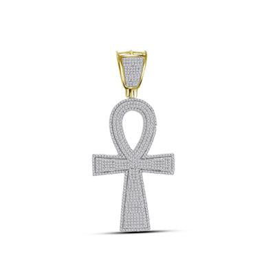 10K YELLOW GOLD ROUND DIAMOND ANKH CROSS CHARM PENDANT 1-1/2 CTTW
