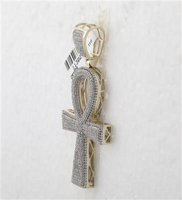 10K YELLOW GOLD ROUND DIAMOND ANKH CROSS CHARM PENDANT 1-1/2 CTTW