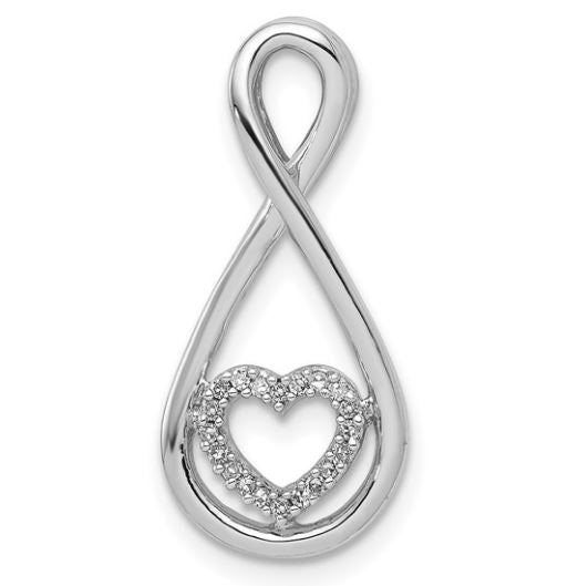 Sterling Silver Rhodium Diam. Heart in Teardrop Pendant