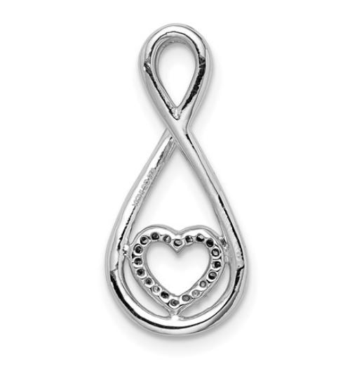 Sterling Silver Rhodium Diam. Heart in Teardrop Pendant