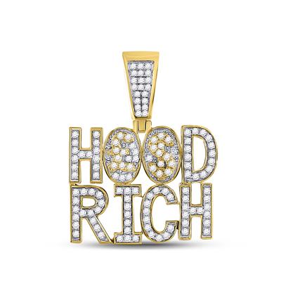 10K YELLOW GOLD ROUND DIAMOND HOOD RICH CHARM PENDANT 1-3/4 CTTW