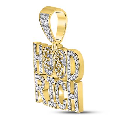 10K YELLOW GOLD ROUND DIAMOND HOOD RICH CHARM PENDANT 1-3/4 CTTW