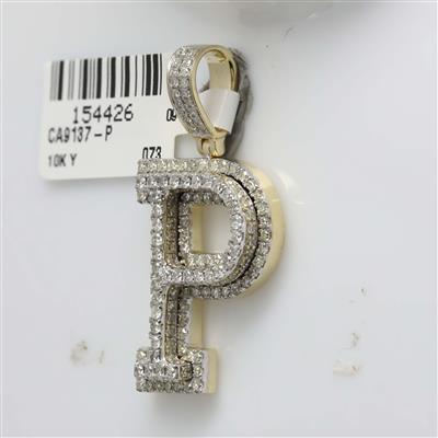 10K YELLOW GOLD ROUND DIAMOND INITIAL P CHARM PENDANT 1-5/8 CTTW