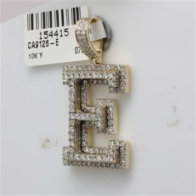 10K YELLOW GOLD ROUND DIAMOND INITIAL E LETTER CHARM PENDANT 1-3/4 CTTW