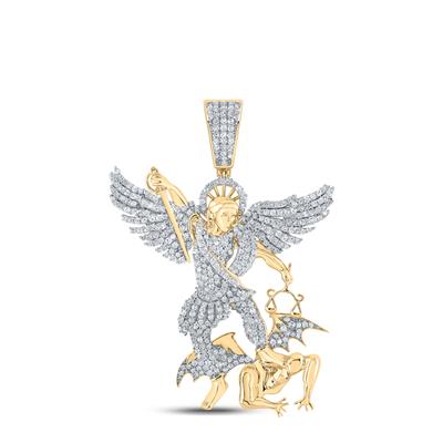 10K YELLOW GOLD ROUND DIAMOND ARCHANGEL CHARM PENDANT 1-1/5 CTTW