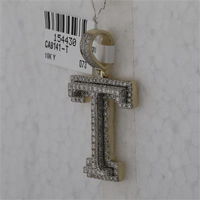 10K YELLOW GOLD ROUND DIAMOND T INITIAL LETTER CHARM PENDANT 1-1/2 CTTW