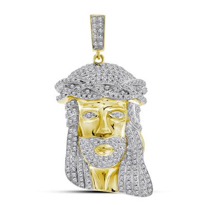 10K YELLOW GOLD ROUND DIAMOND JESUS FACE CHARM PENDANT 1-1/4 CTTW