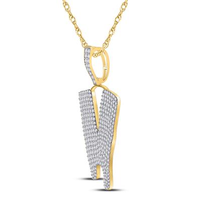 10K YELLOW GOLD ROUND DIAMOND DRIPPING V LETTER CHARM PENDANT 2-7/8 CTTW