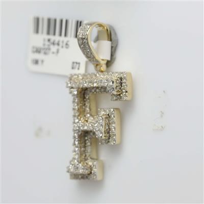10K YELLOW GOLD ROUND DIAMOND INITIAL F LETTER CHARM PENDANT 1-1/2 CTTW