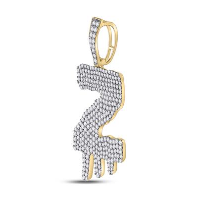 10K YELLOW GOLD ROUND DIAMOND DRIPPING Z LETTER CHARM PENDANT 2-7/8 CTTW