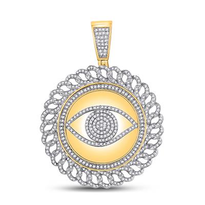 10K YELLOW GOLD ROUND DIAMOND ALL SEEING EYE CHARM PENDANT 1-3/4 CTTW