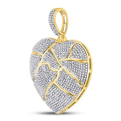 10K YELLOW GOLD ROUND DIAMOND FRACTURED BROKEN HEART CHARM PENDANT 1-1/2 CTTW