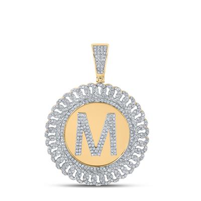 10K YELLOW GOLD ROUND DIAMOND LETTER M CIRCLE CHARM PENDANT 1-1/3 CTTW
