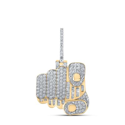 10K YELLOW GOLD BAGUETTE DIAMOND FINGER POINT CHARM PENDANT 1-3/4 CTTW