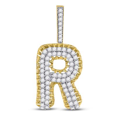 10K YELLOW GOLD ROUND DIAMOND R LETTER CHARM PENDANT 1-3/8 CTTW