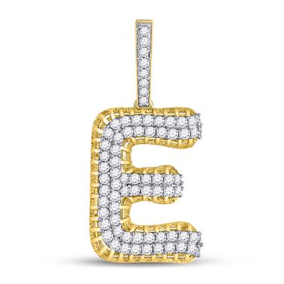 10K YELLOW GOLD ROUND DIAMOND E LETTER CHARM PENDANT 1-3/8 CTTW
