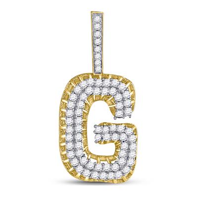 10K YELLOW GOLD ROUND DIAMOND ""G"" CHARM PENDANT 1-3/8 CTTW