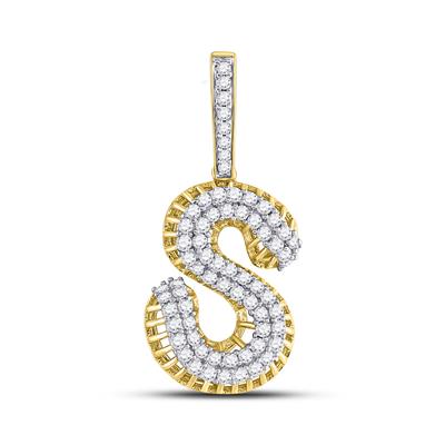 10K YELLOW GOLD ROUND DIAMOND S LETTER CHARM PENDANT 1-1/3 CTTW