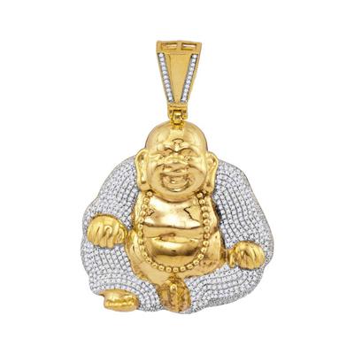 10K YELLOW GOLD ROUND DIAMOND LAUGHING BUDDHA HOTEI CHARM PENDANT 1-3/4 CTTW