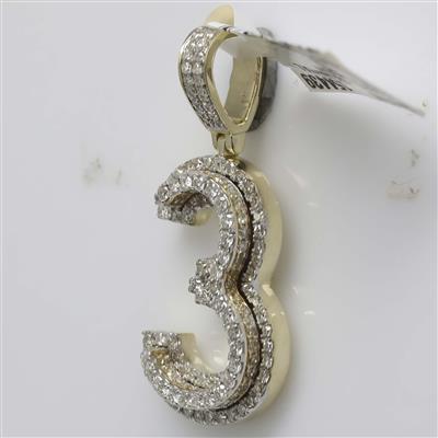10K YELLOW GOLD ROUND DIAMOND NUMBER 3 CHARM PENDANT 1-1/3 CTTW