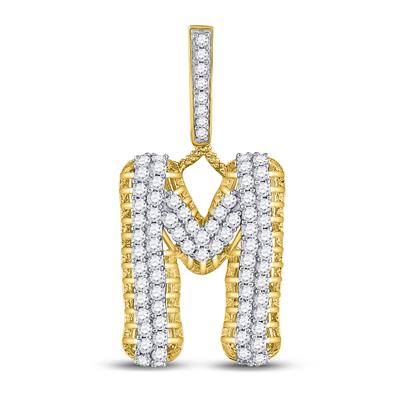 10K YELLOW GOLD ROUND DIAMOND M LETTER CHARM PENDANT 1-1/2 CTTW
