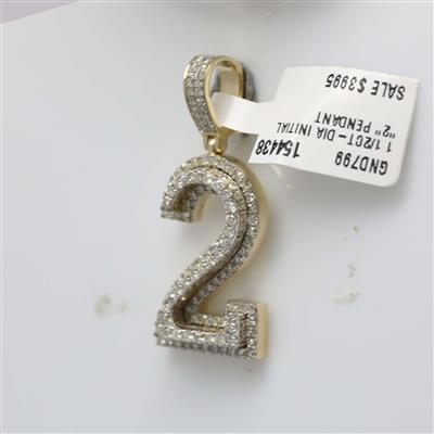 10K YELLOW GOLD ROUND DIAMOND NUMBER 2 CHARM PENDANT 1-1/2 CTTW