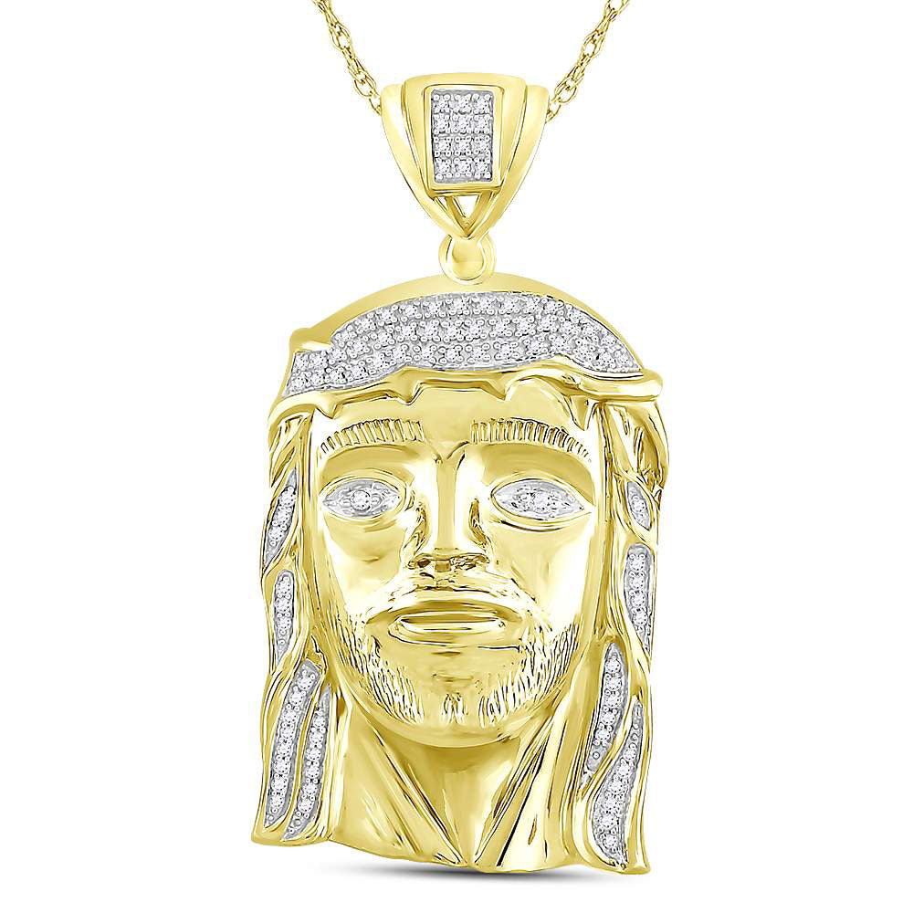 10K YELLOW GOLD ROUND DIAMOND JESUS FACE CHARM PENDANT 3/8 CTTW