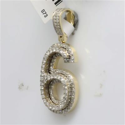 10K YELLOW GOLD ROUND DIAMOND NUMBER 6 CHARM PENDANT 1-5/8 CTTW