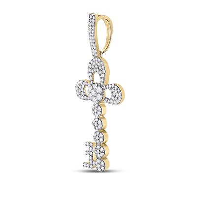 10K YELLOW GOLD ROUND DIAMOND KEY CHARM PENDANT 1-1/4 CTTW