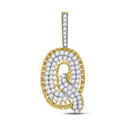 10K YELLOW GOLD ROUND DIAMOND Q LETTER CHARM PENDANT 1-1/3 CTTW
