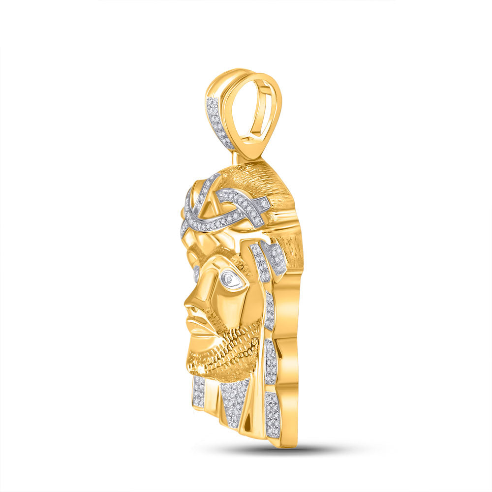 10K YELLOW GOLD DIAMOND JESUS FACE CHARM PENDANT 1/2 CTTW