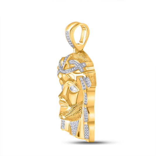 10K YELLOW GOLD DIAMOND JESUS FACE CHARM PENDANT 1/2 CTTW