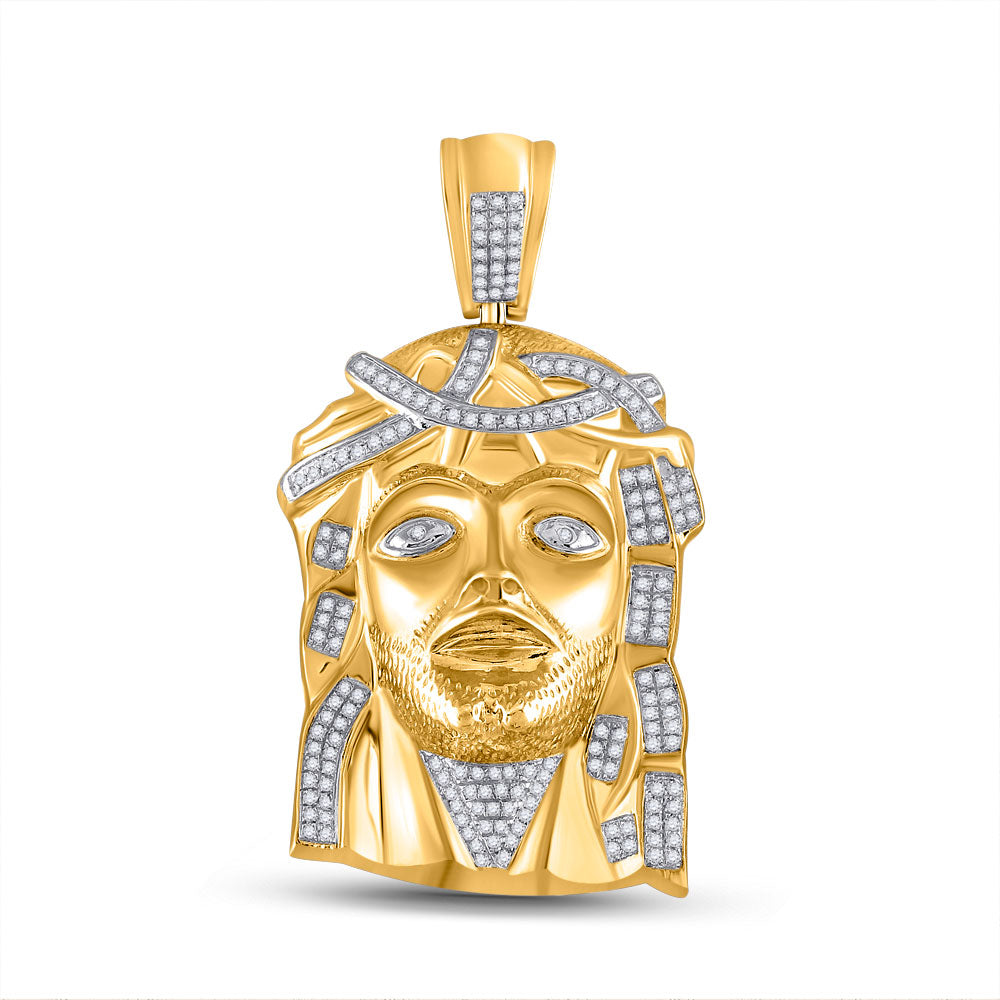 10K YELLOW GOLD DIAMOND JESUS FACE CHARM PENDANT 1/2 CTTW