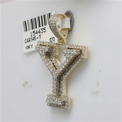 10K YELLOW GOLD ROUND DIAMOND Y INITIAL LETTER CHARM PENDANT 1-1/2 CTTW