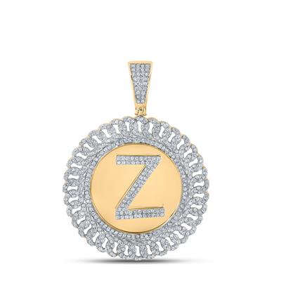 10K YELLOW GOLD ROUND DIAMOND Z LETTER CIRCLE CHARM PENDANT 1-1/5 CTTW