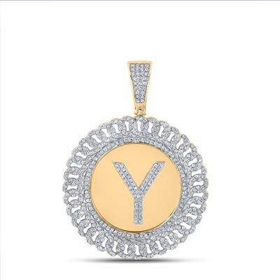 10K YELLOW GOLD ROUND DIAMOND Y LETTER CIRCLE CHARM PENDANT 1 CTTW