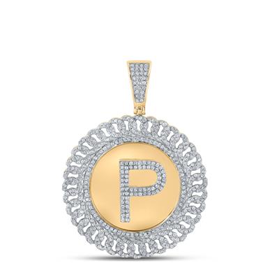 10K YELLOW GOLD ROUND DIAMOND LETTER P CIRCLE CHARM PENDANT 1-1/4 CTTW