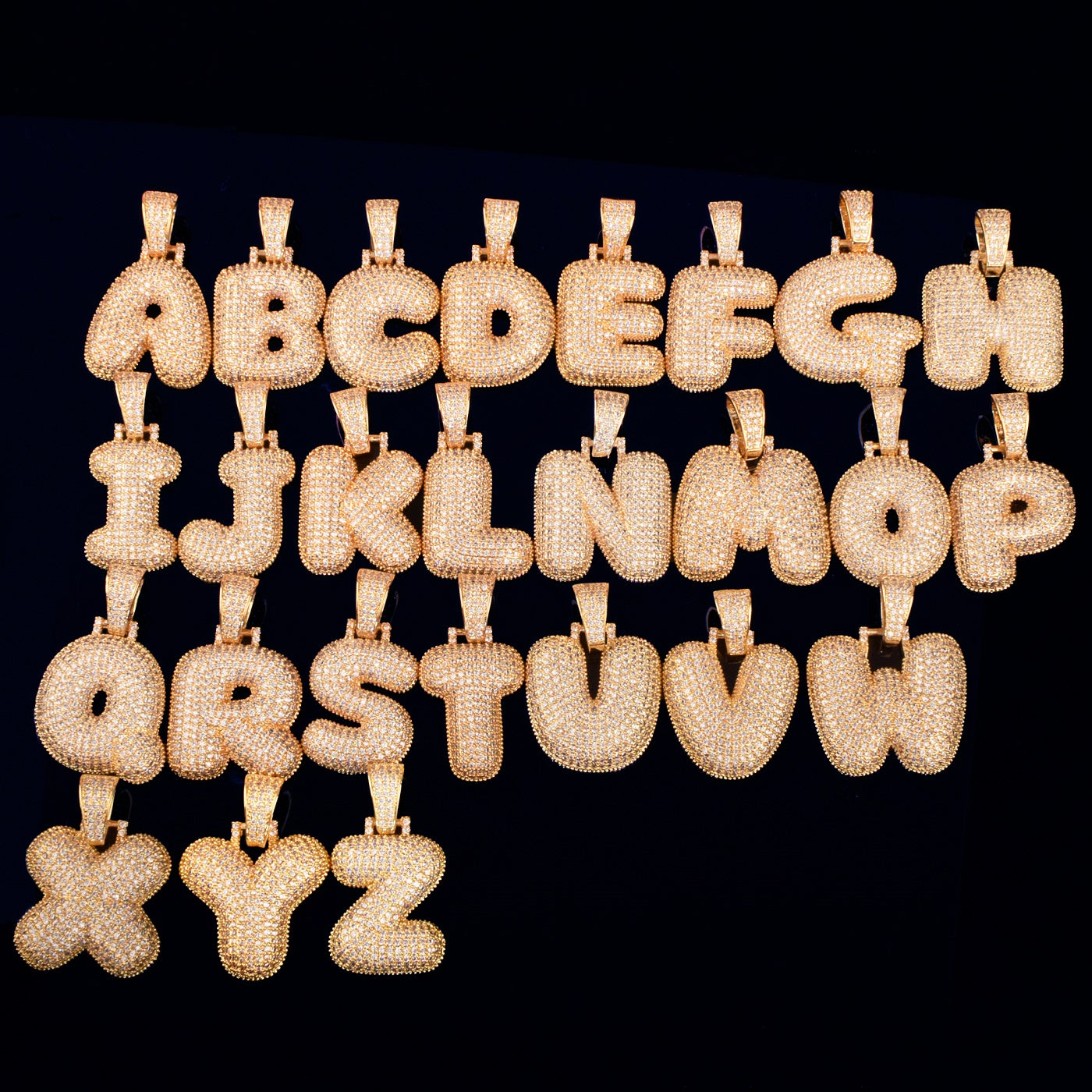 A-Z Bubble Letter Initials Pendant Necklace