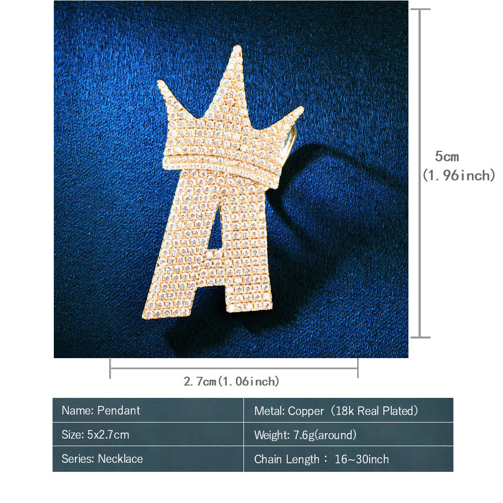 A Z Crown Bail Letter Pendant Necklace