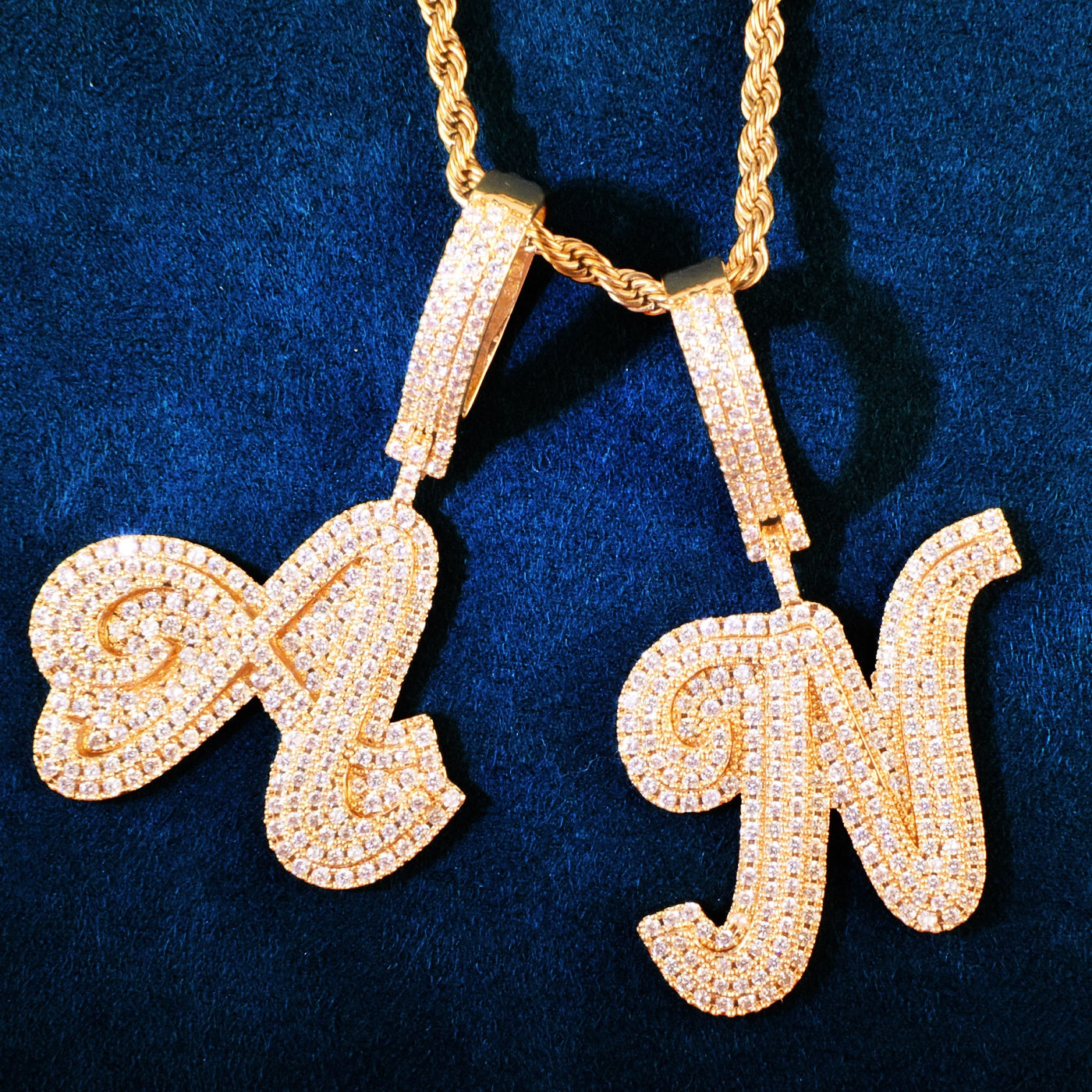 A Z Double Layer Cursive Letter Hip Hop Pendant Necklace