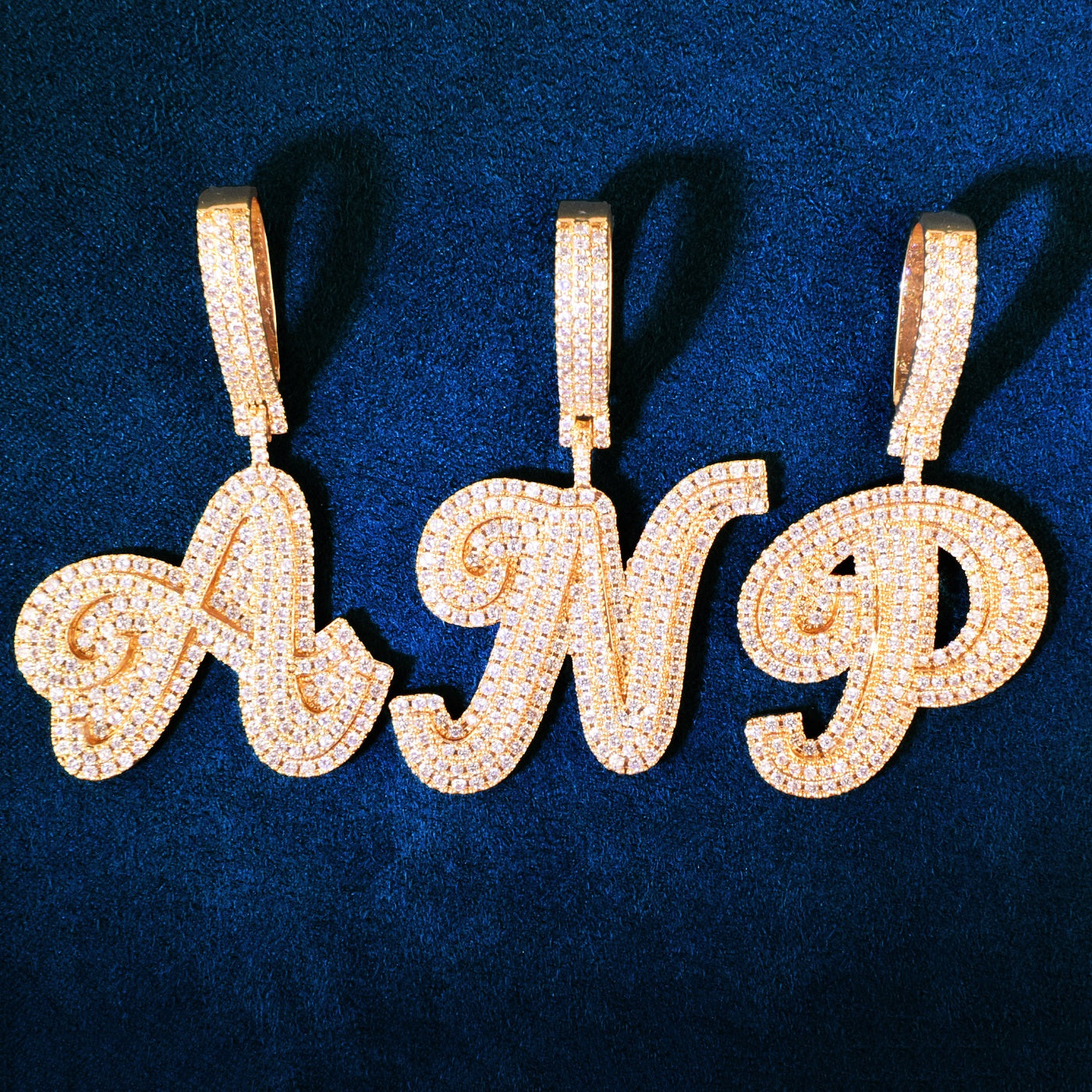 A Z Double Layer Cursive Letter Hip Hop Pendant Necklace