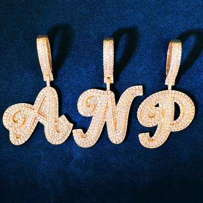 A Z Double Layer Cursive Letter Hip Hop Pendant Necklace