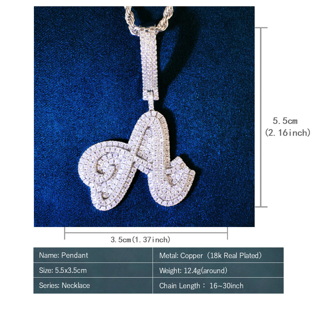 A Z Double Layer Cursive Letter Hip Hop Pendant Necklace