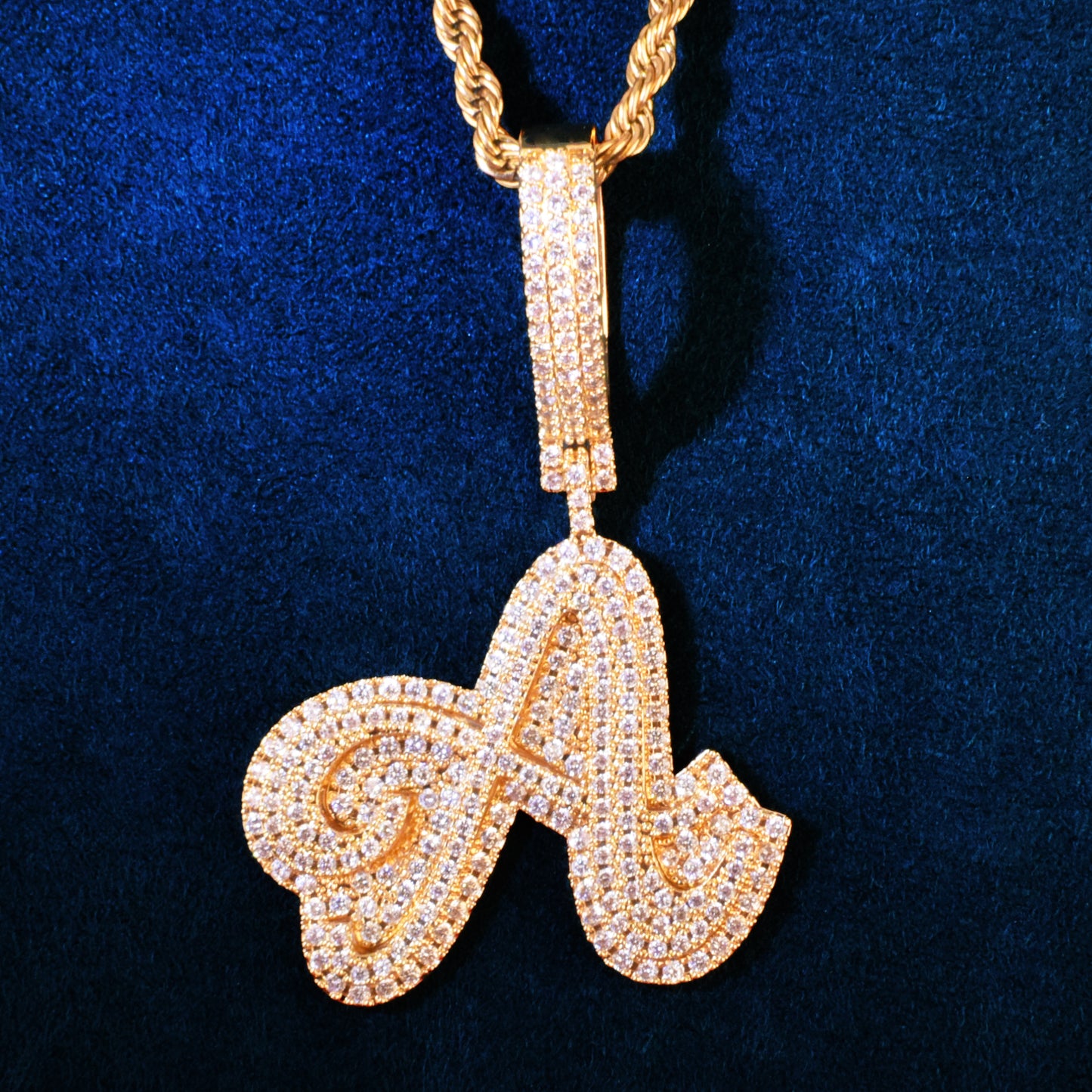 A Z Double Layer Cursive Letter Hip Hop Pendant Necklace