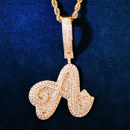 A Z Double Layer Cursive Letter Hip Hop Pendant Necklace