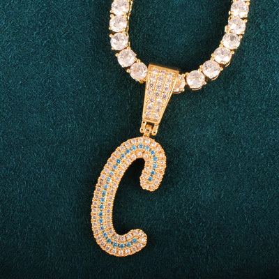 A Z Initial Blue Zircon Letter Pendant with Tennis Chain