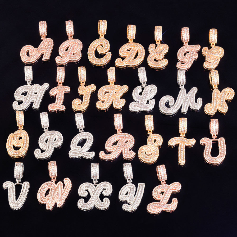 A Z Initial Cursive Letter Pendant Necklace With Tennis Chain
